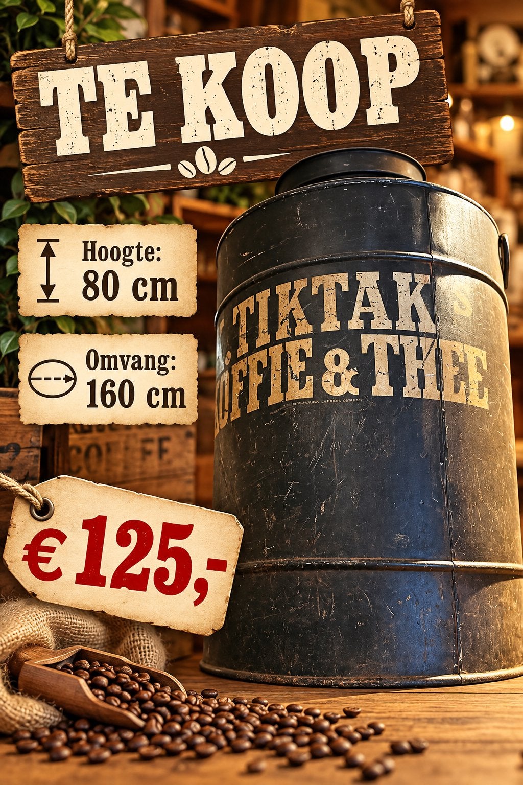 Vintage Tiktak Koffie & Thee Blik - 80cm Hoog, Antiek en Kunst, Ophalen of Verzenden
