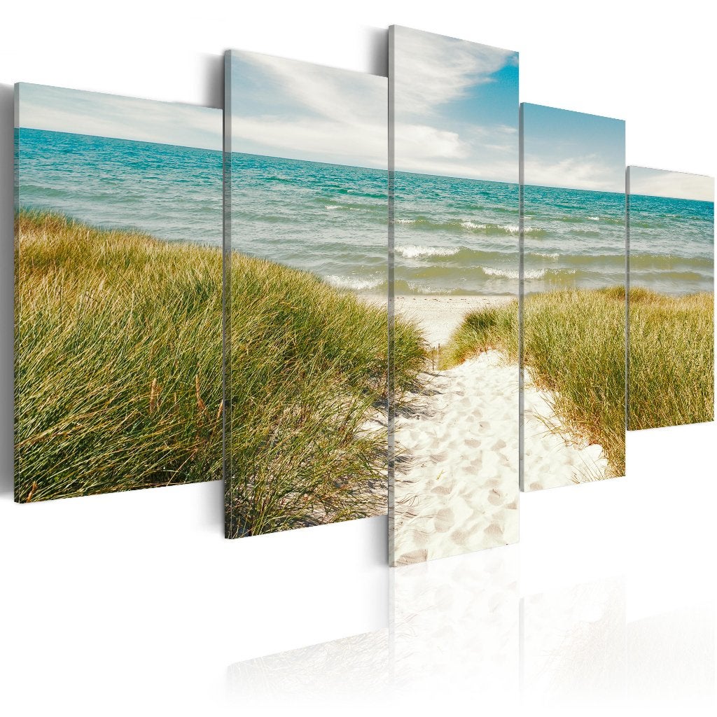 260 Noordzee Duinen Strandpad 5 Luik Canvas Schilderij Nieuw, Nieuw, 125 cm of meer, Ophalen of Verzenden, Schilderij