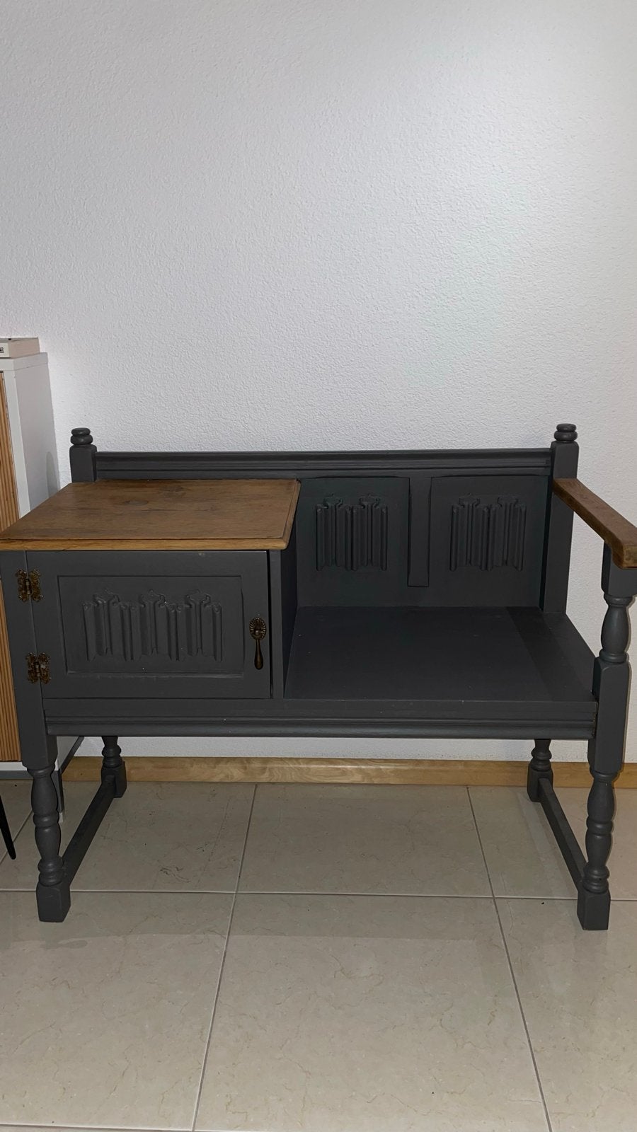 Vintage bankje met opbergruimte - Grijs, Antiek en Kunst, Antiek | Meubels | Stoelen en Banken, Ophalen