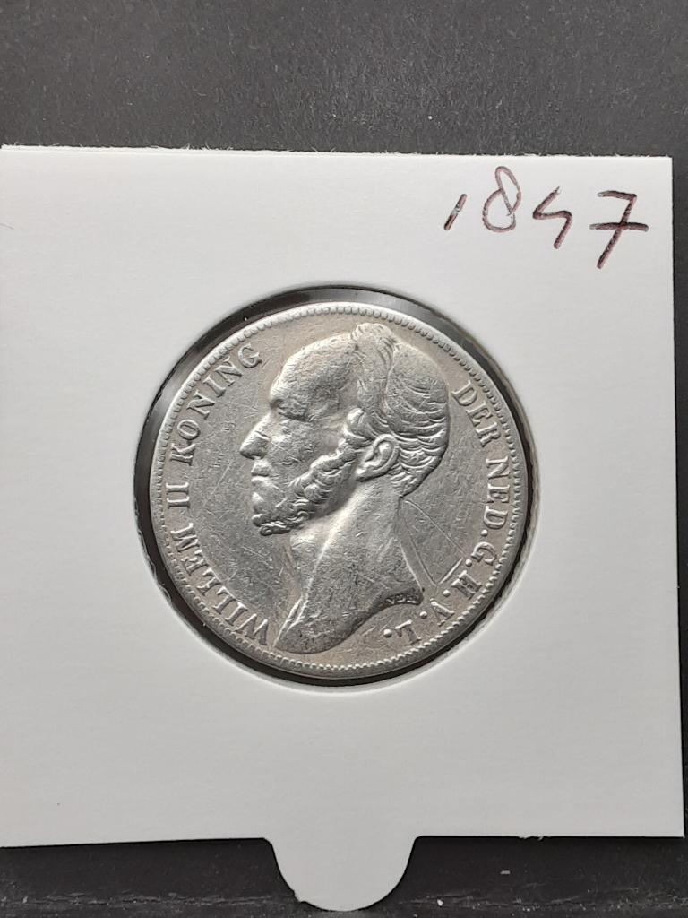 1 gulden 1847 Koning Willem II, 1 gulden, Zilver, Ophalen of Verzenden, Losse munt