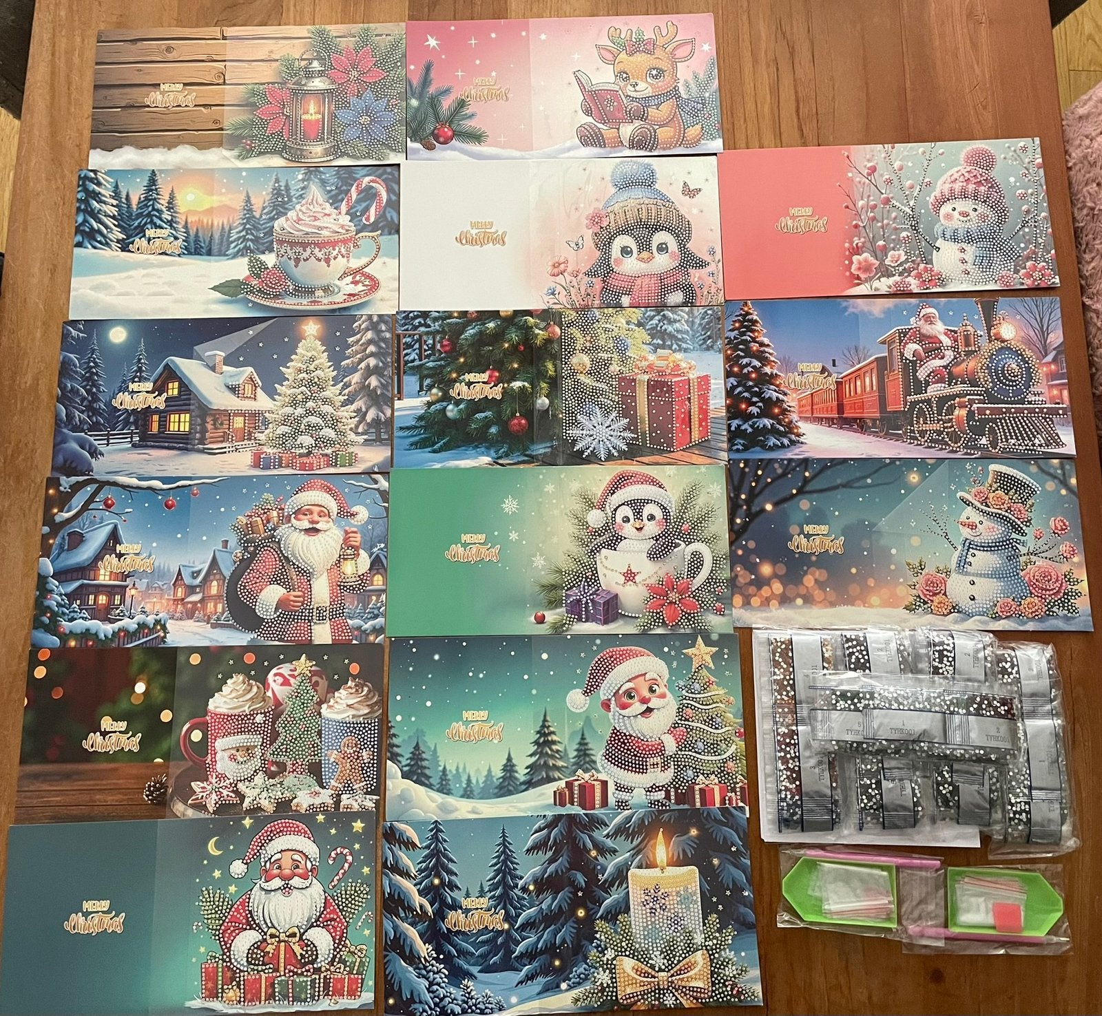 Diamond Painting 15 kerstkaarten rond Nieuw, Hobby en Vrije tijd, Zelfklevend, Diamond painting, Nieuw, Ophalen of Verzenden