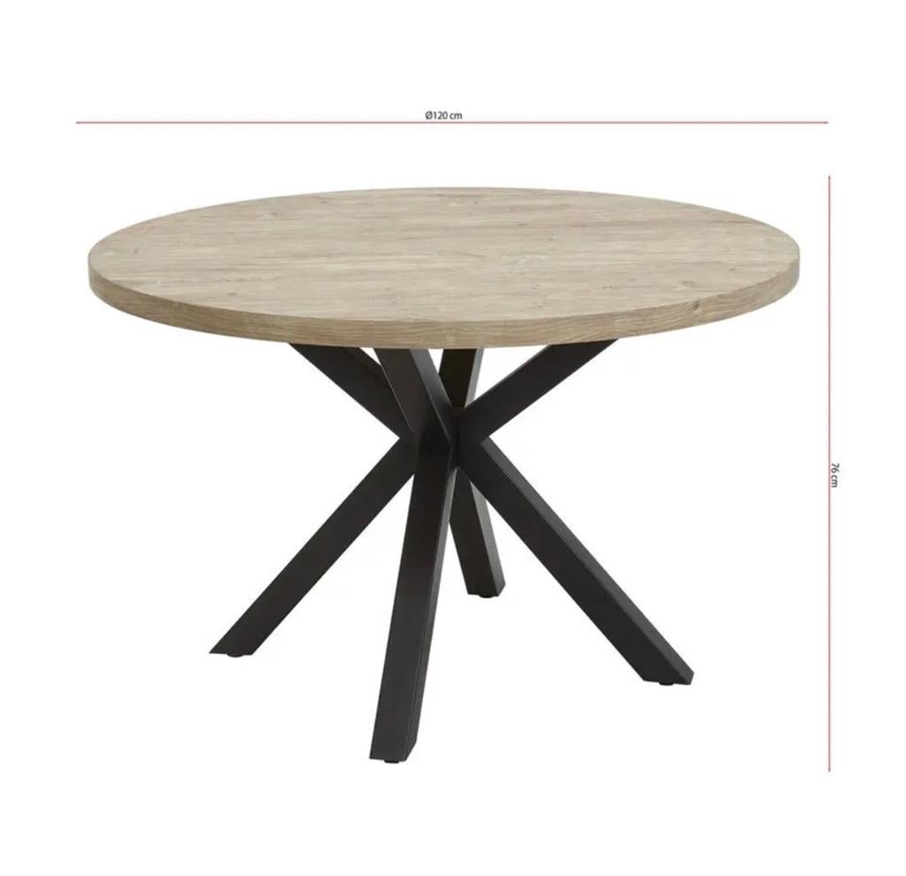 Kwantum Eetkamertafel met Houtlook Blad en Zwarte Kruispoot, Ophalen, Gebruikt, Vier personen, Overige houtsoorten