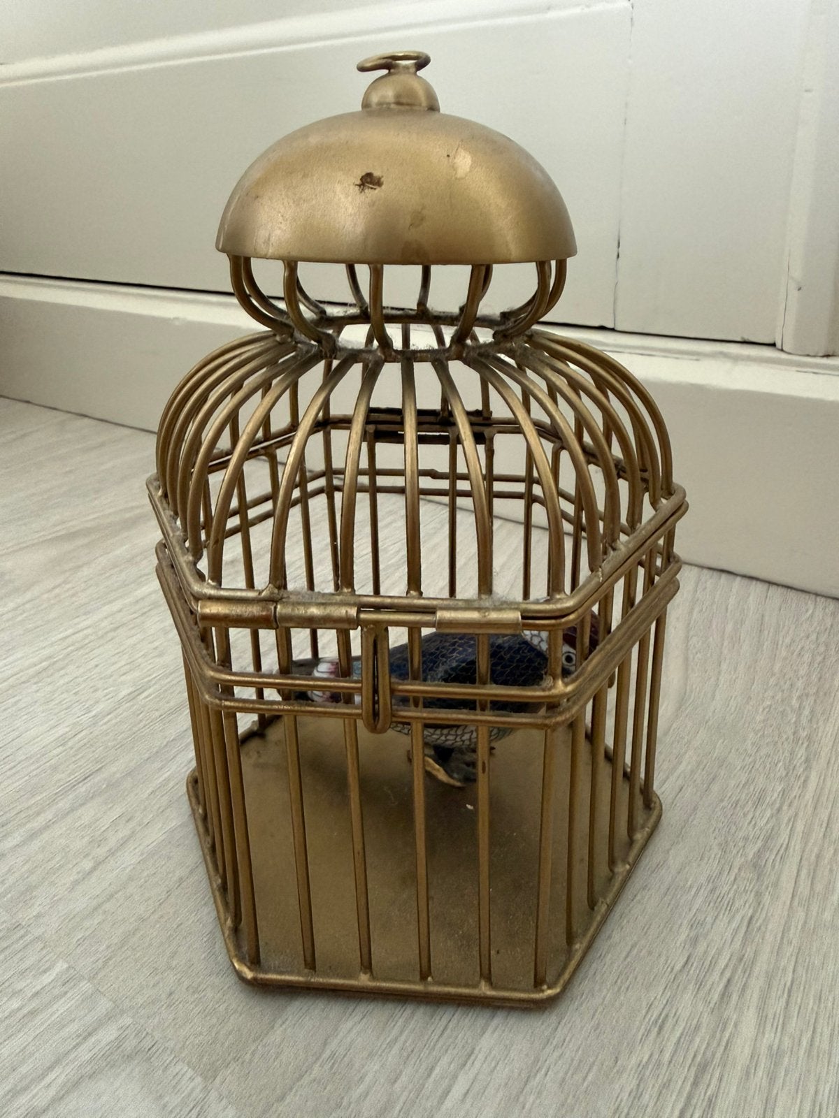 Messing vogelkooi met cloisonne vogel, Ophalen of Verzenden, Gebruikt