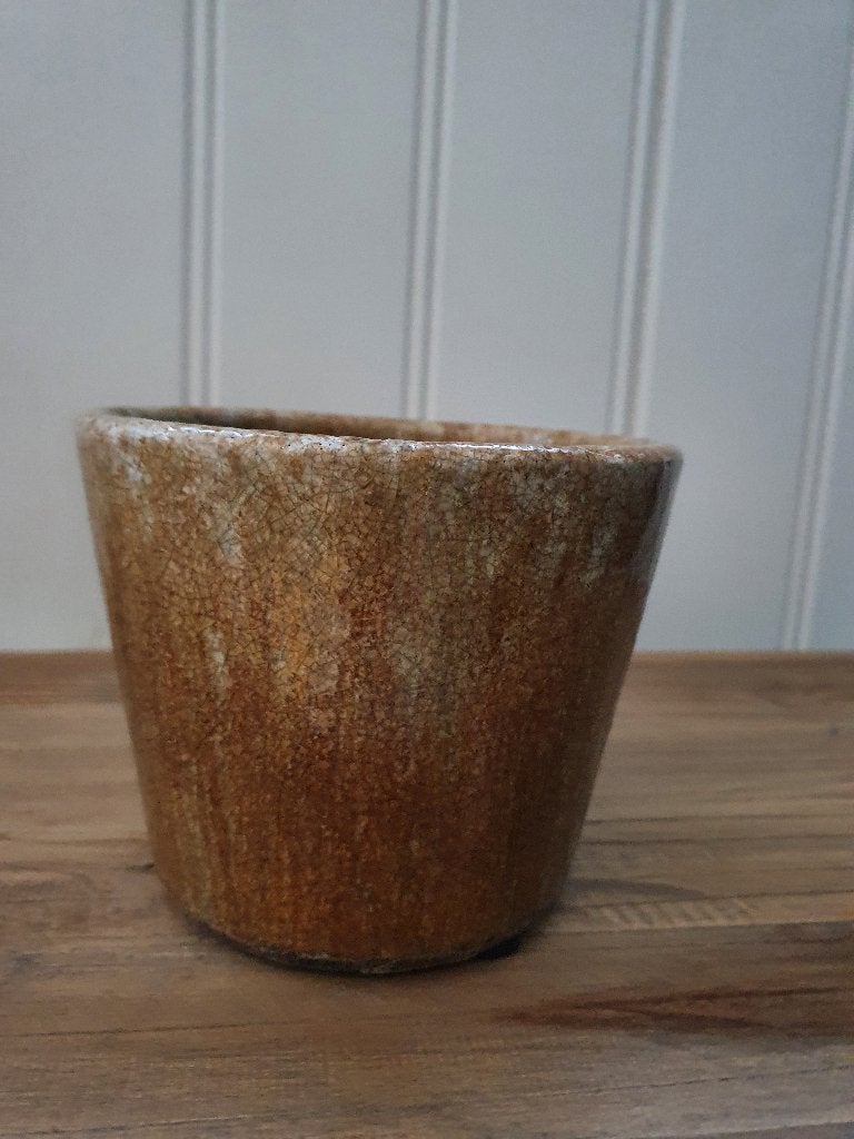 Bloempot geel/crème, *, *, Rond, Nieuw