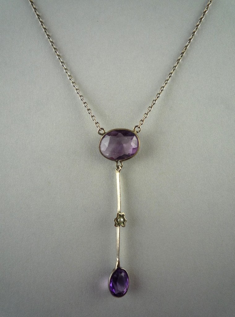 vintage zilveren hanger met 2x lavendel amethist + zaadparel, Sieraden, Tassen en Uiterlijk, Antieke sieraden, Verzenden, Zilver