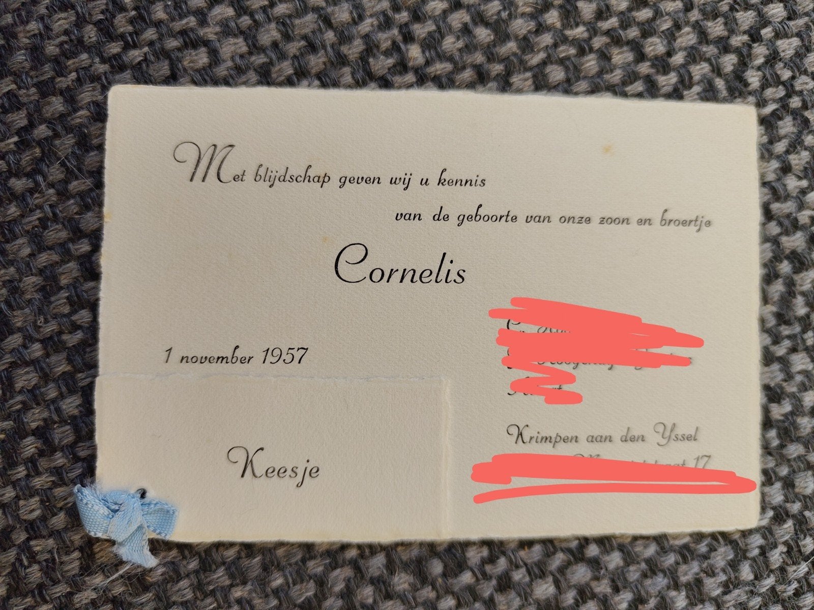 Keesje te Krimpen ad IJssel, Ophalen of Verzenden, Voor 1970, Geboortekaartje