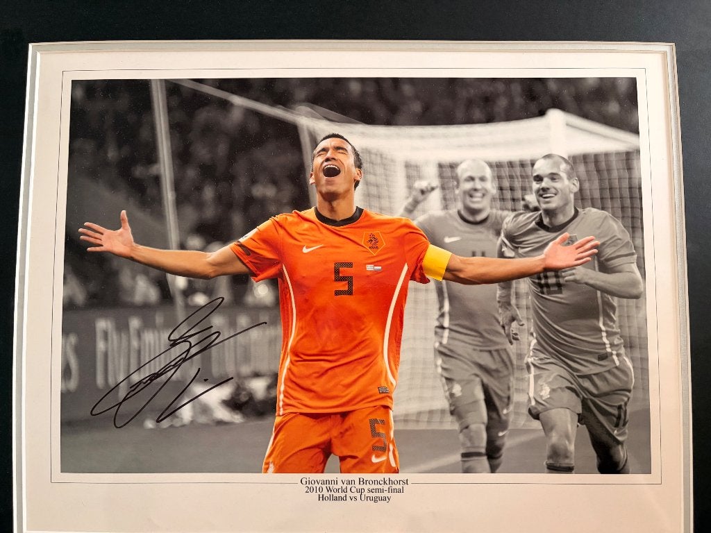 Gesigneerde Foto Giovanni van Bronckhorst – WK 2010, Ophalen of Verzenden, Nieuw, Overige sporten