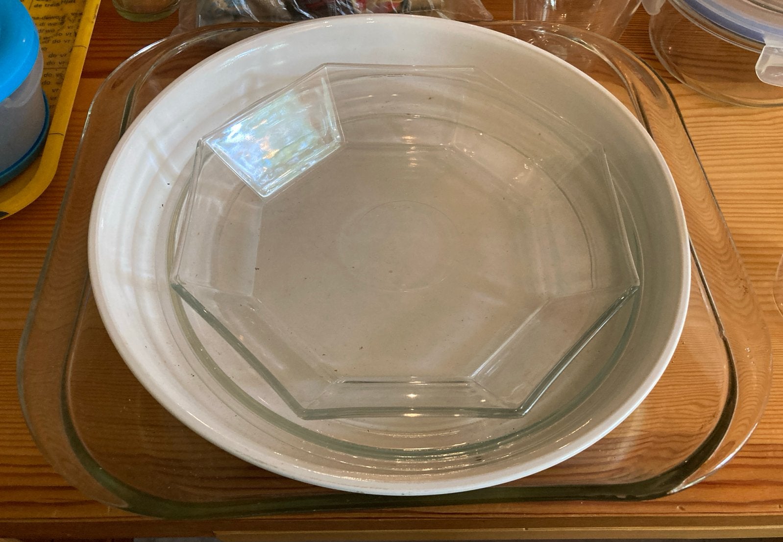 Glazen ovenschalen set, pyrex, arcoroc, italy, Gebruikt, Ophalen of Verzenden, Modern, Glas