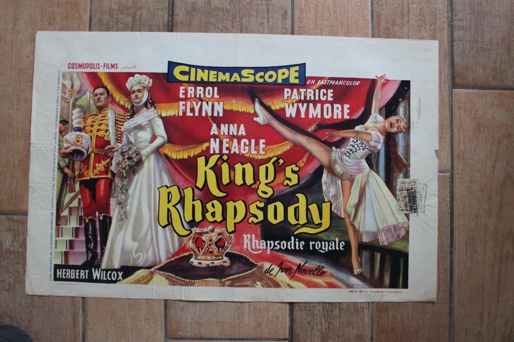 filmaffiche Errol Flynn King's Rhapsody 1955 filmposter, Rechthoekig Liggend, Ophalen of Verzenden, Zo goed als nieuw, A1 t/m A3