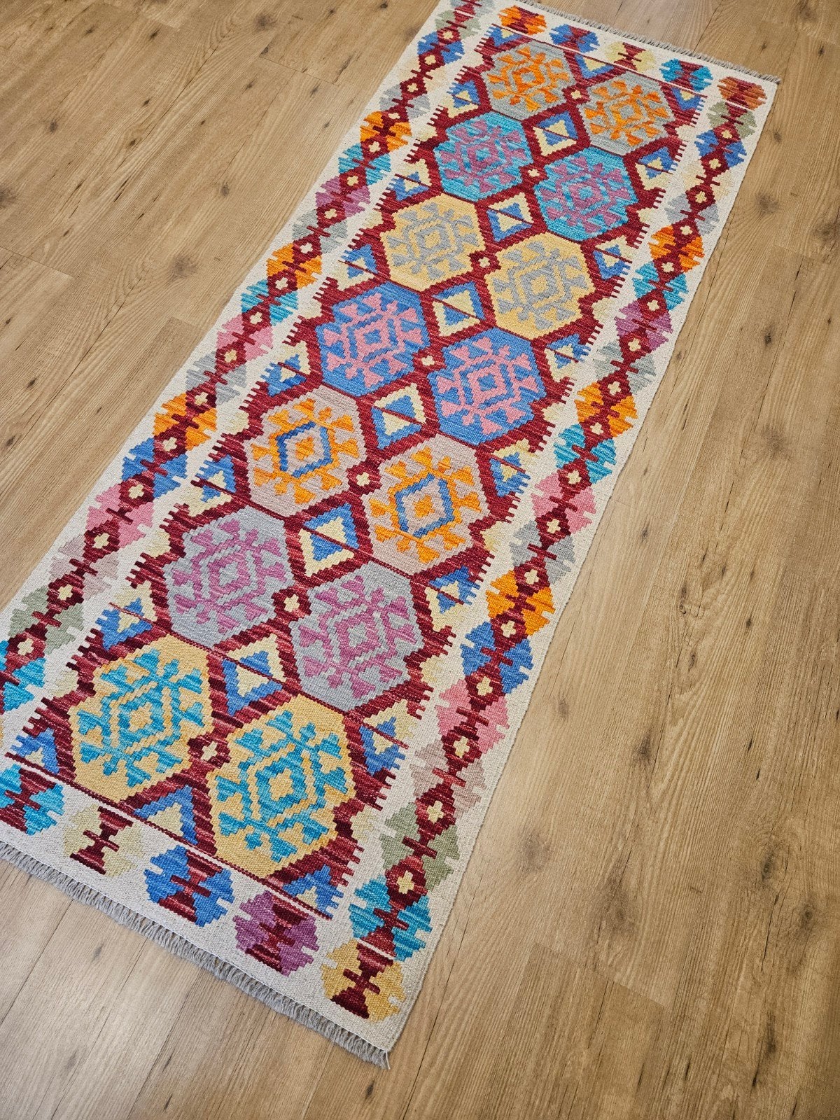 Handgeweven oosterse wollen kelim loper 201x77, Info@SlatsAntiek.nl, Crème, Vof Slats Antiek, Kelim