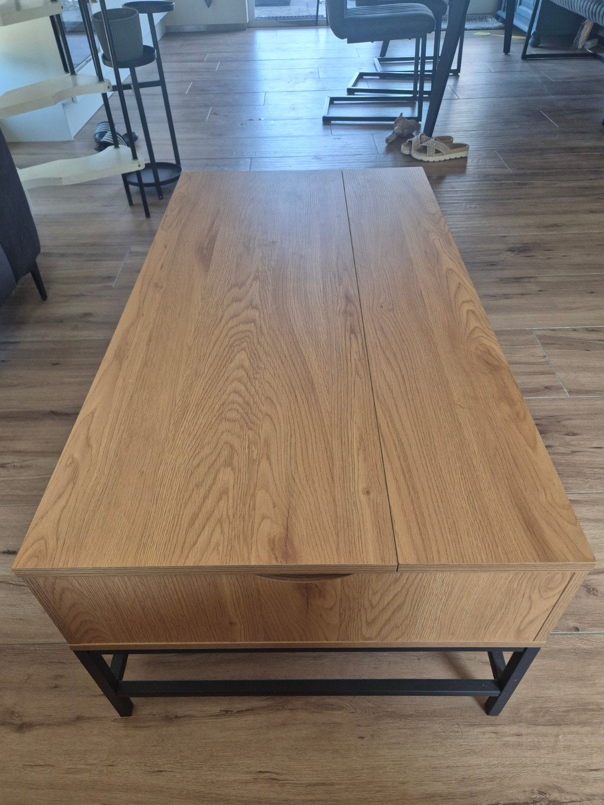 Multifunctionele salontafel met opbergruimte en eettafel, Ophalen, Gebruikt, Overige houtsoorten, 100 tot 150 cm
