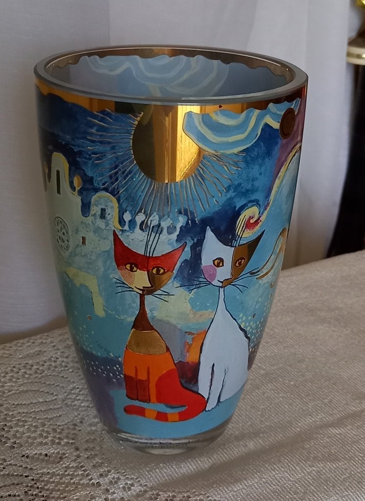 Rosina Wachtmeister - Goebel - glazen Vaas ("Cat Vase"), Glas, Meerkleurig, Vaas, Gemerkt