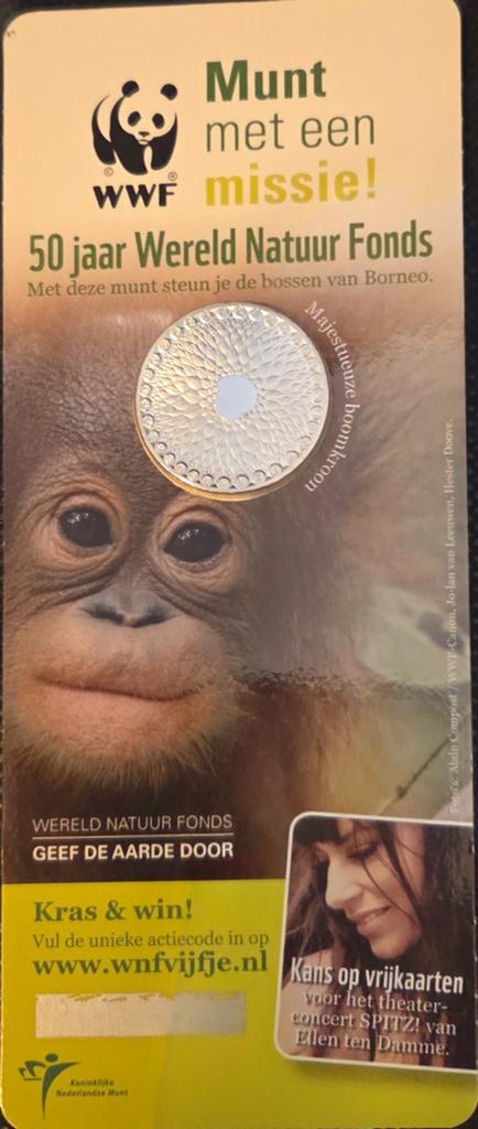 WWF Munt met een missie! 50 jaar Wereld Natuur Fonds, Postzegels en Munten, Munten | Nederland, Ophalen of Verzenden, Koningin Beatrix