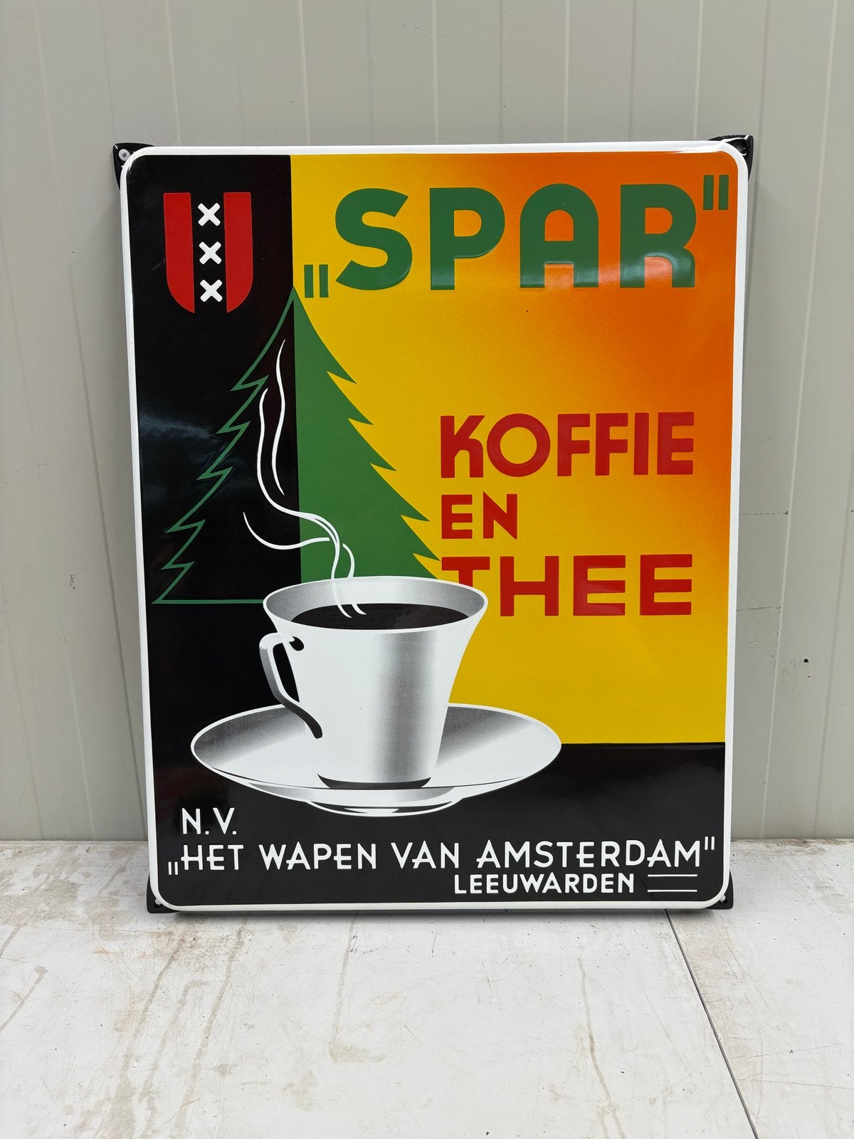 SPAR Koffie en Thee Emaille Bord - Het Wapen van Amsterdam, Ophalen of Verzenden