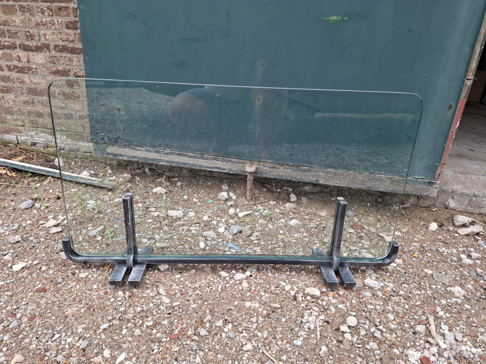 Open haard scherm van glas met metalen voet, Ophalen, Gebruikt, Overige soorten