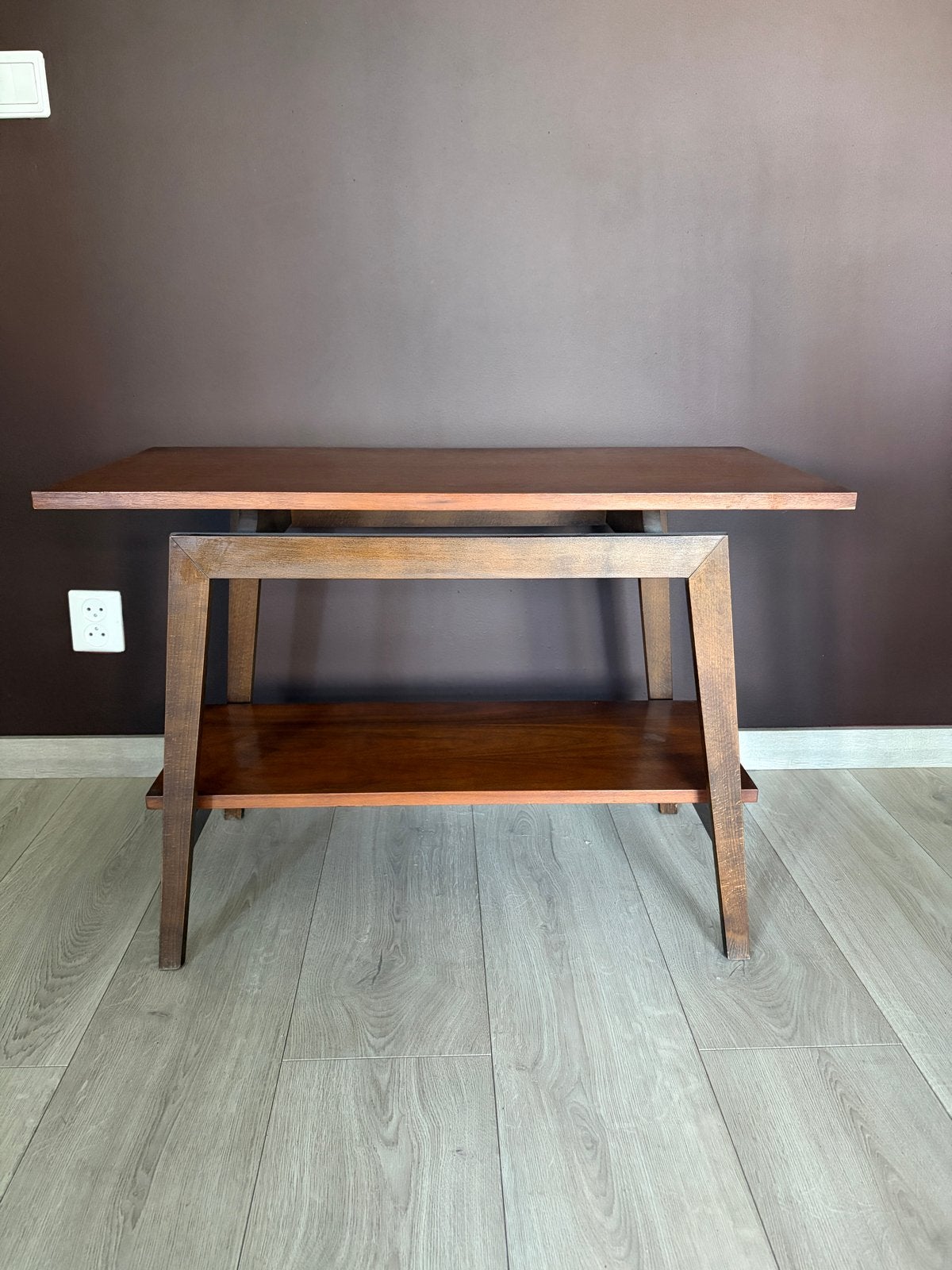 Vintage houten bijzettafel met opbergplank, Ophalen, Gebruikt, Rechthoekig