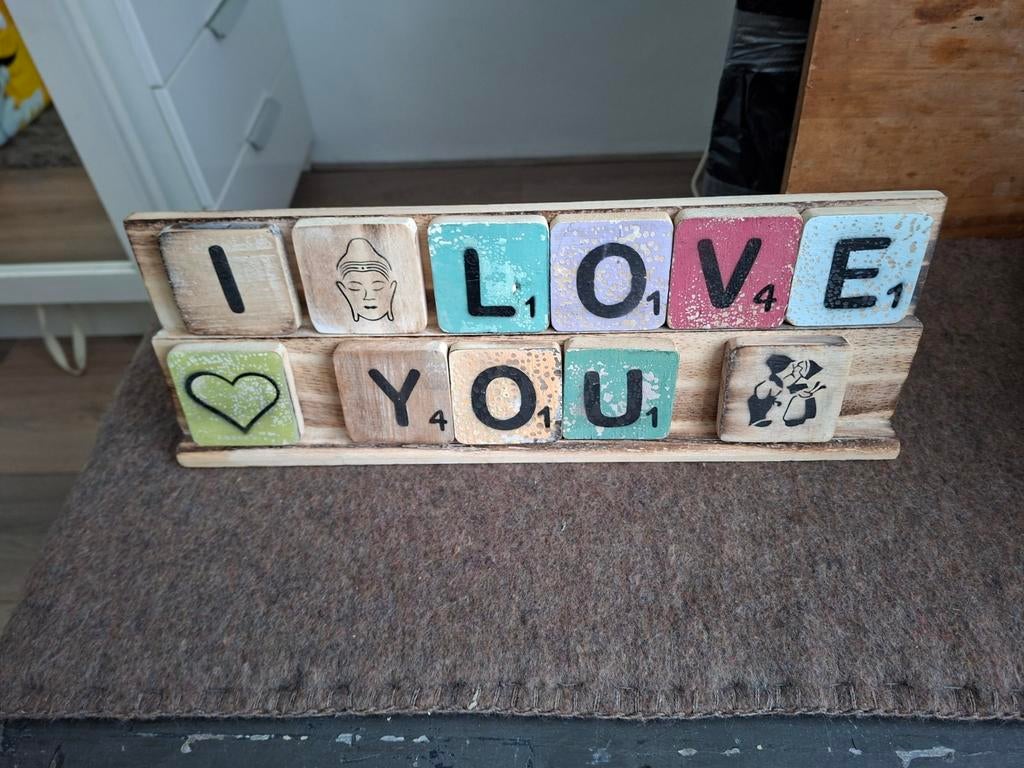 Tekstbord met losse houten tegels, Ophalen of Verzenden