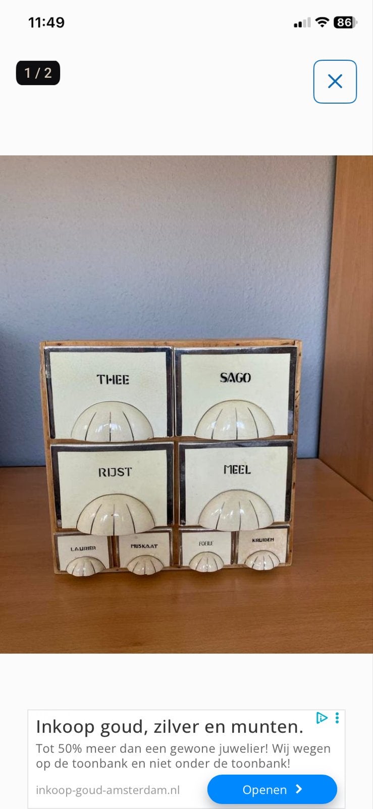 Vintage kruidenkastje met lades voor thee, rijst, meel en kr, Ophalen