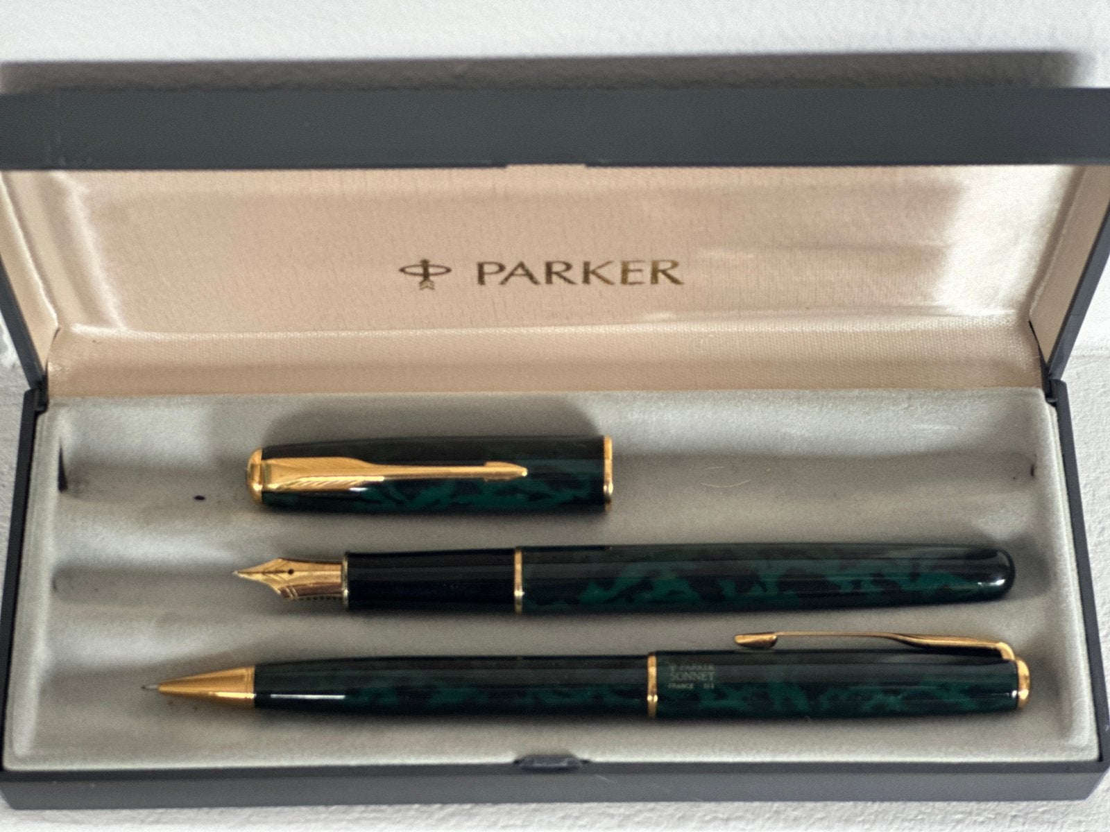 Parker Sonnet Green Marble set - vulpen met vulpotlood, Parker, Met doosje, Ophalen of Verzenden, Zo goed als nieuw