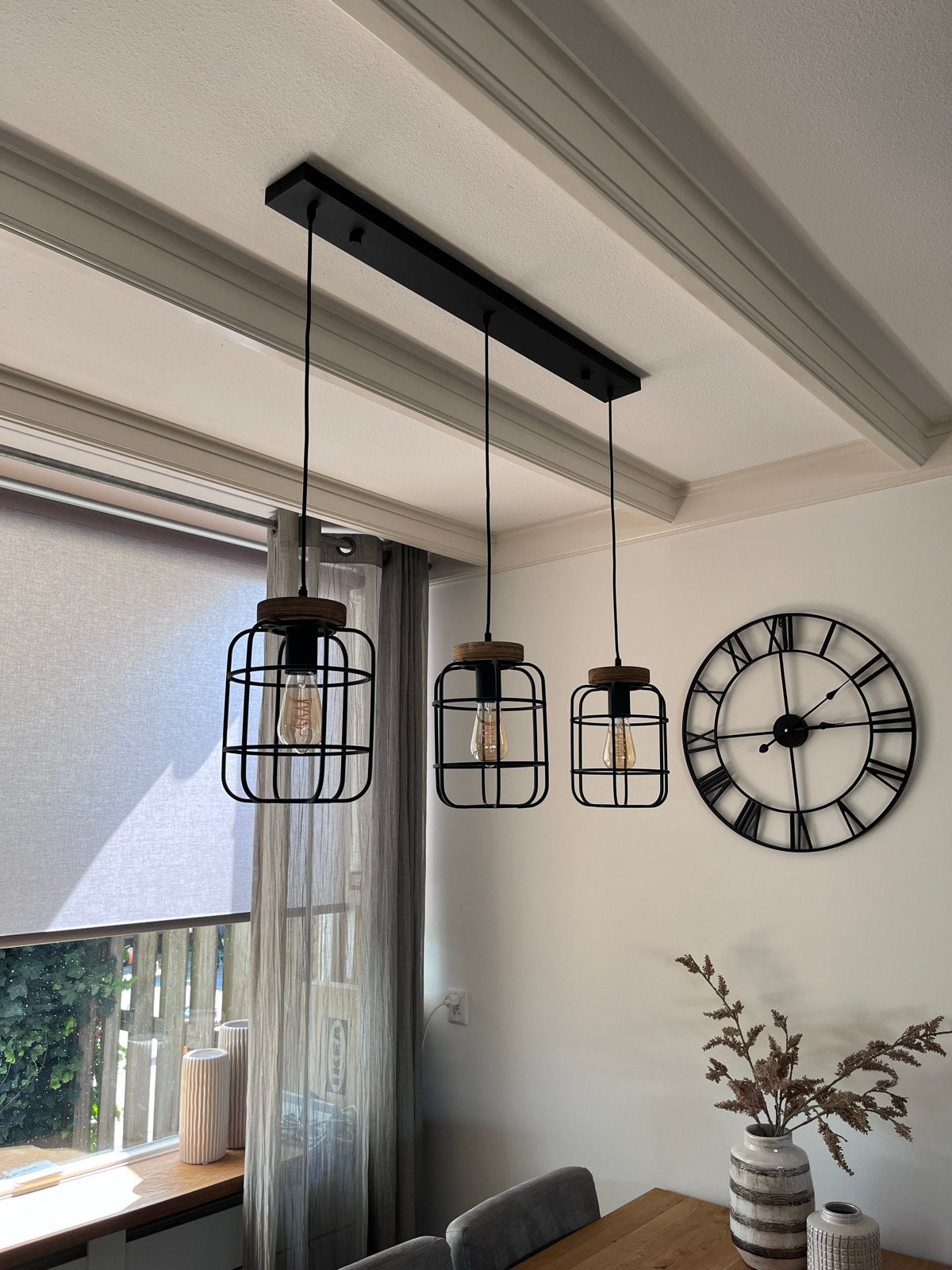 Hanglamp 3-lichts zwart met hout - Karwei, Nieuw, Metaal, Industrieel, E27 (groot)