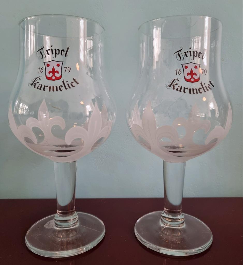 Twee Tripel karmelier bierglazen, Ophalen, Zo goed als nieuw, Glas of Glazen, Overige merken