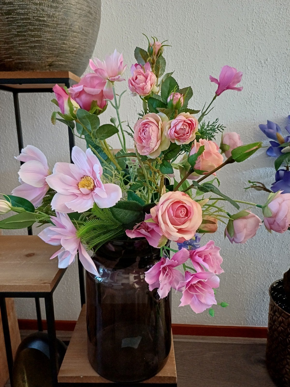 Fantasy Floral Zijden Boeket met Vaas - 60cm, Huis en Inrichting, Ophalen of Verzenden, Nieuw