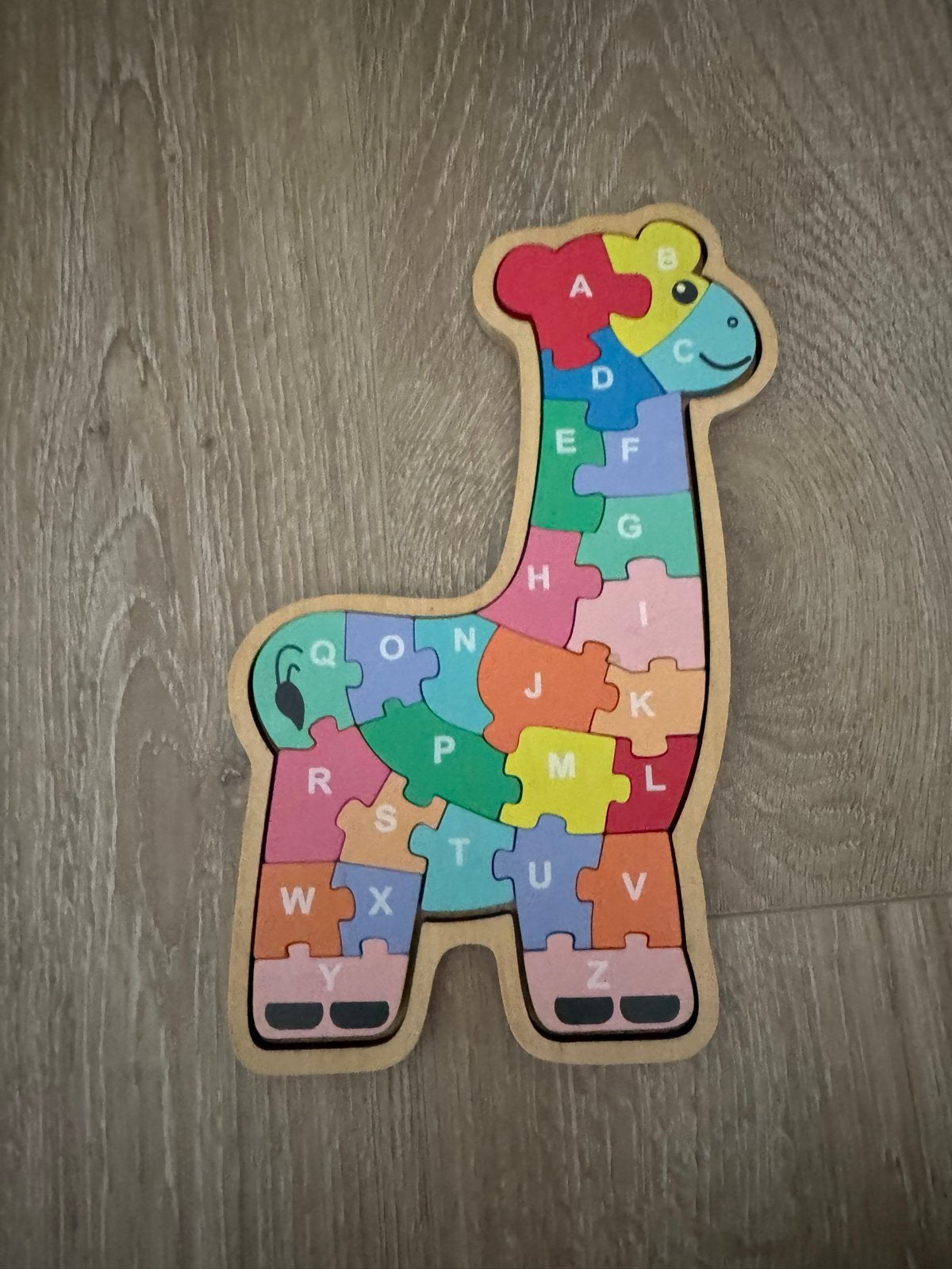 Houten Giraffe Alfabet Puzzel voor Kinderen, 2 tot 4 jaar, Verzenden, Meer dan 50 stukjes, Zo goed als nieuw