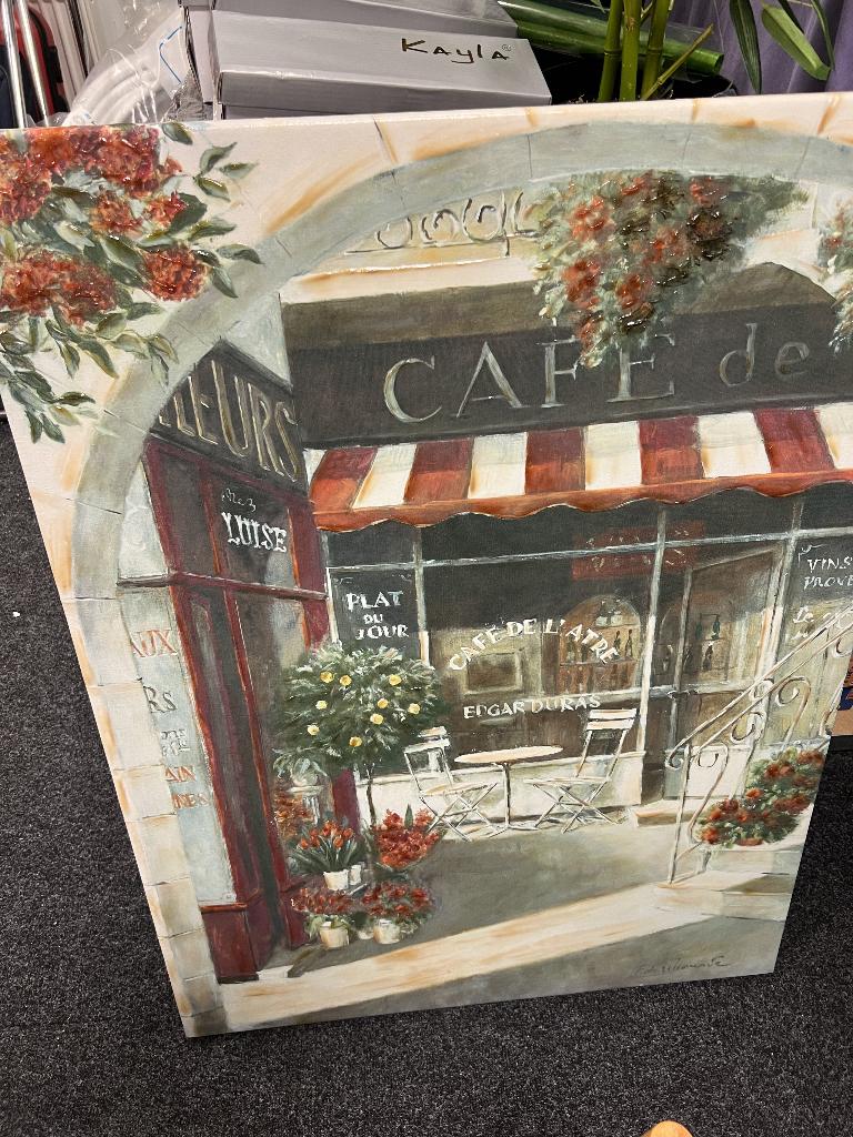 Schilderij F de Villeneuve Cafe scene, Antiek en Kunst, Ophalen