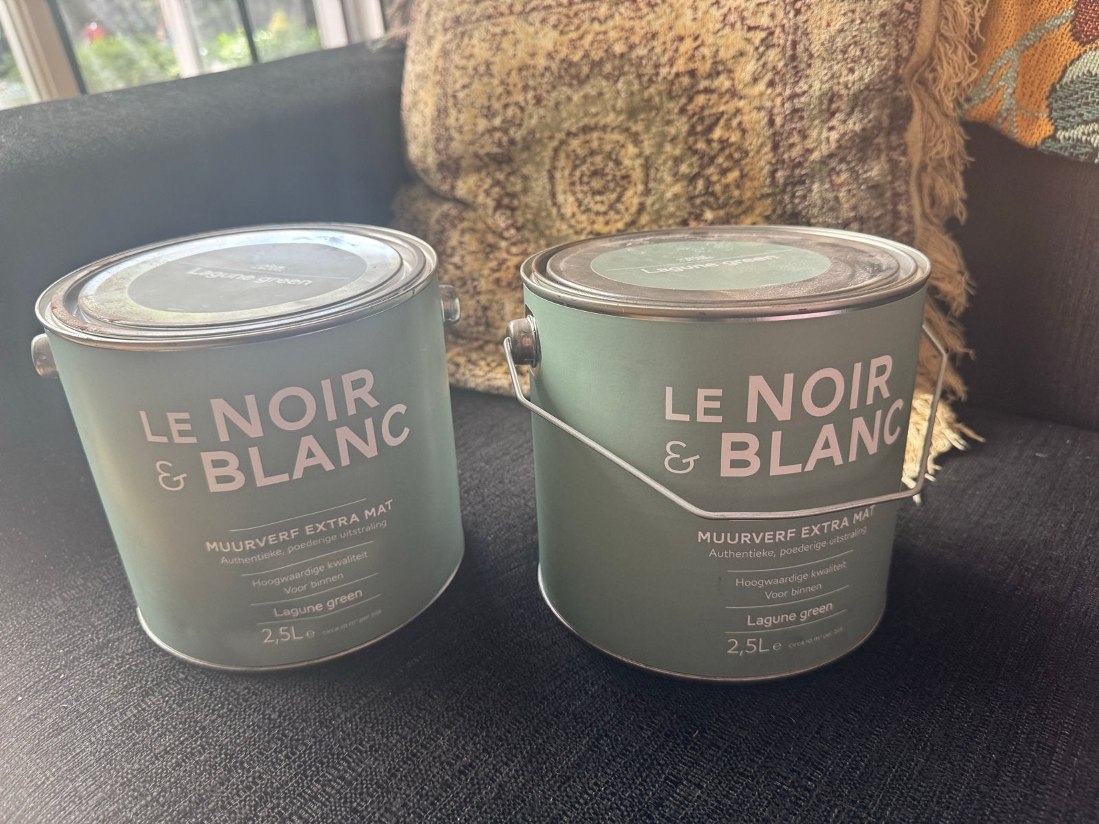 Le Noir & Blanc Muurverf Extra Mat Lagune Green 2x 2.5L, Ophalen, 5 tot 10 liter, Nieuw, Verf