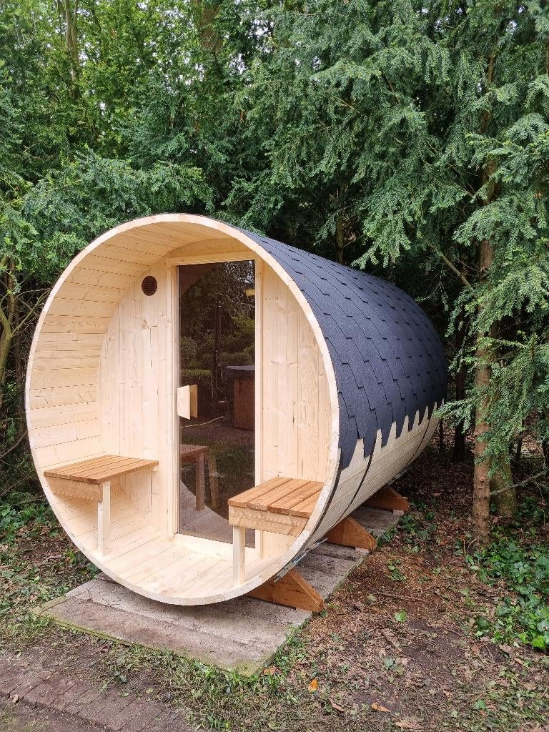 Barrel sauna fins 2.80m voor buiten, Sport en Fitness, Sauna, Ophalen of Verzenden, Nieuw, Fins of Traditioneel, Complete sauna