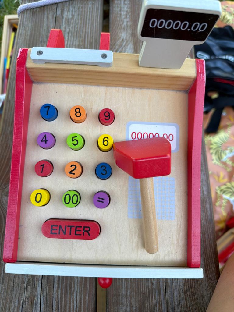Houten speelgoedkassa met snijfruit en groenten, Ophalen of Verzenden, Gebruikt, Jongen of Meisje
