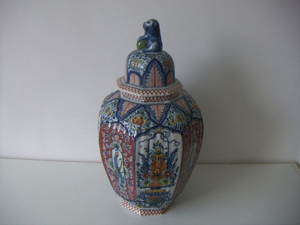 Makkum Tichelaar grote keramiek deksel vaas jr.1940-1960., Ophalen of Verzenden