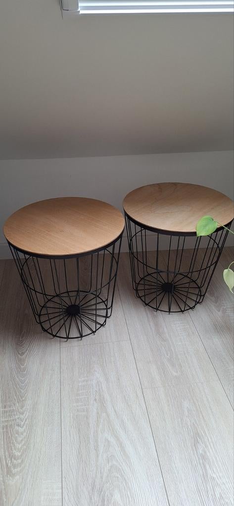 Set van 2 ronde bijzettafels draadmanden, Minder dan 55 cm, Gebruikt, Modern, Industrieel, Rond