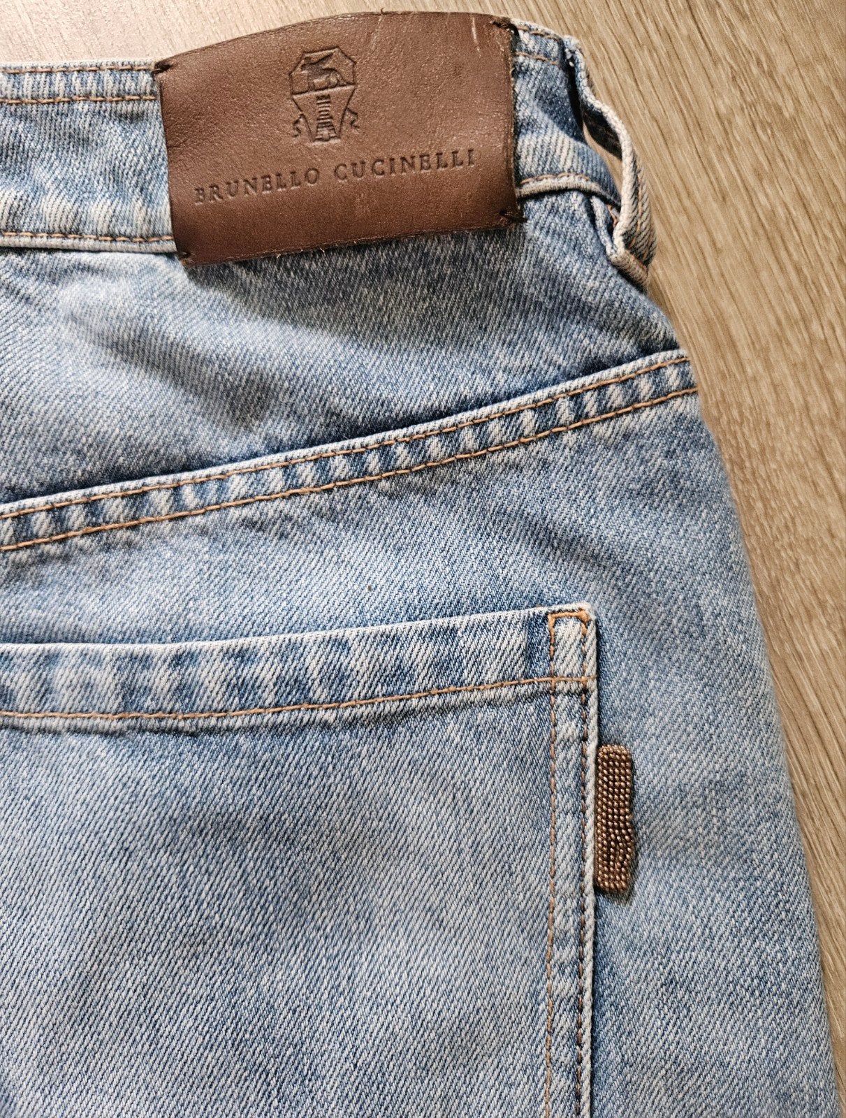 Luxe Brunello Cucinelli The Baggy Jean met Monili kraaltjes, Ophalen, Zo goed als nieuw, Blauw, W32 (confectie 46) of kleiner