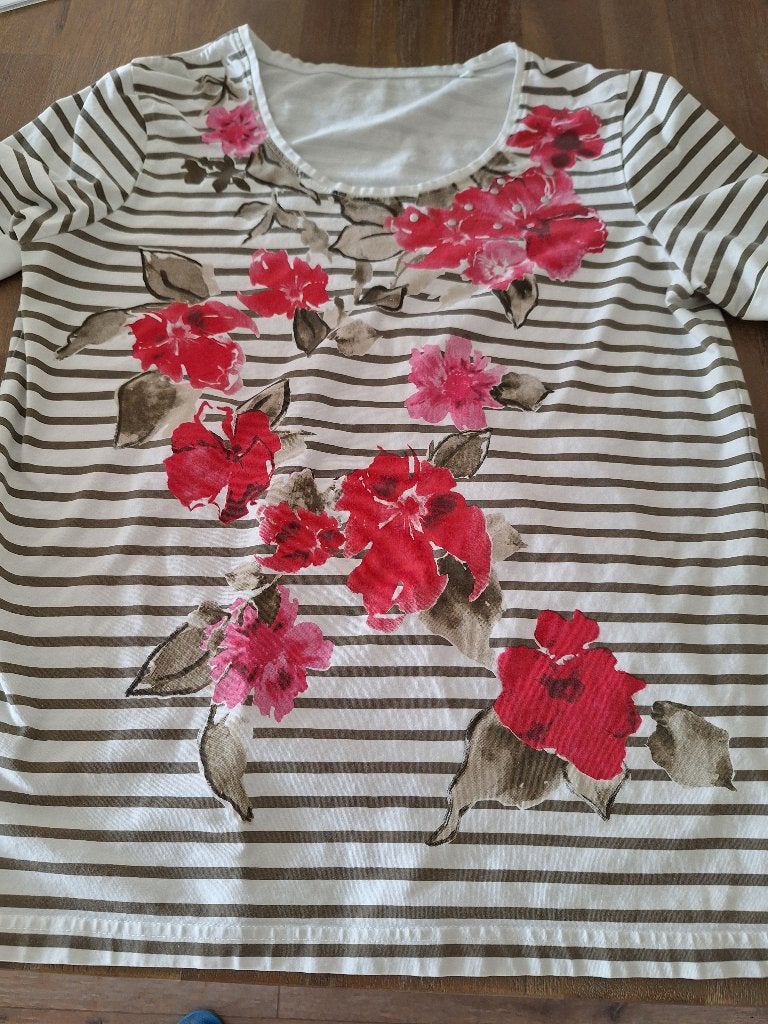 Gebloemd, gestreept C&A dames shirt, maat 40, Kleding | Dames, Maat 38/40 (M), Ophalen of Verzenden, Korte mouw, Gedragen
