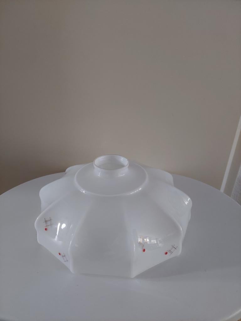 Vintage art deco opaal glazen lampenkap 10 hoekig, Ophalen of Verzenden