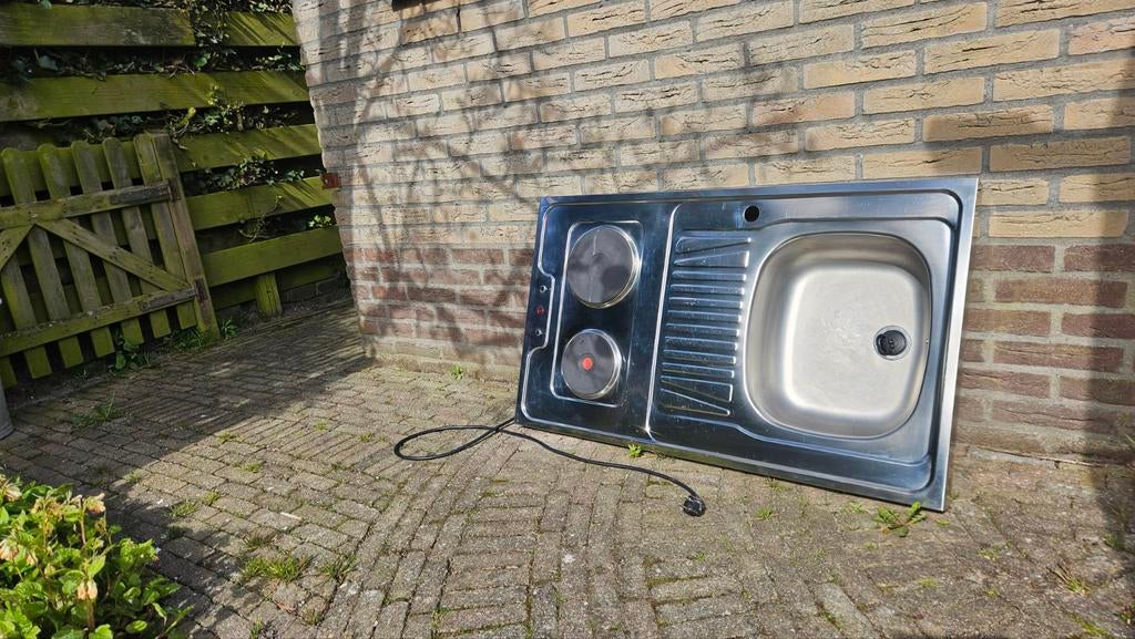 RVS Keukenblad met kookplaat en spoelbak, Huis en Inrichting, Keuken | Keukenelementen, Ophalen of Verzenden, Minder dan 100 cm