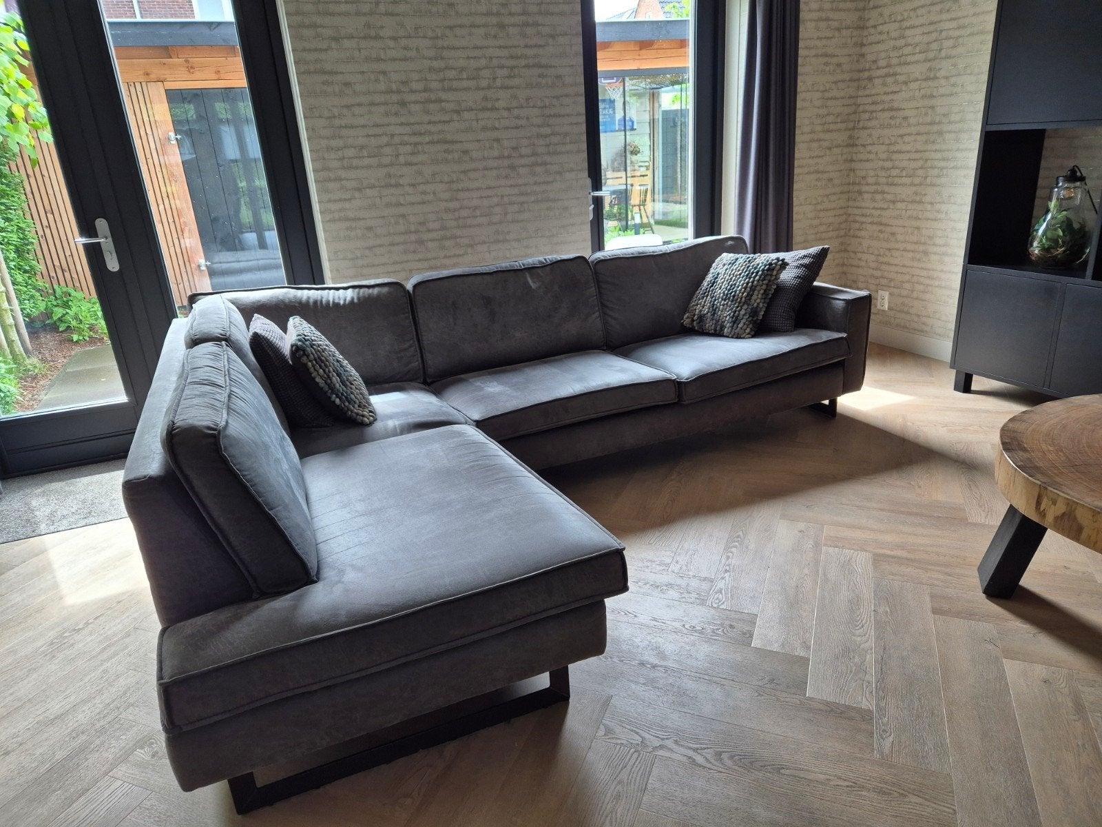 Moderne Hoekbank Grijs, Huis en Inrichting, Banken | Bankstellen, Ophalen, Overige materialen, 250 tot 300 cm, Gebruikt