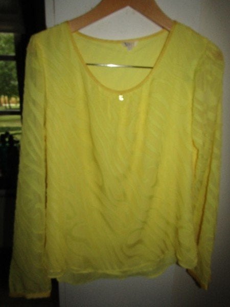 F1766 GIVEN mt L blouse geel chiffon model Hope, Kleding | Dames, Blouses en Tunieken, Verzenden, Geel, Maat 42/44 (L), Zo goed als nieuw
