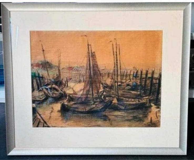 Hendrik v Leeuwen/Oudewater pasteltekening Kade van Tholen., Ophalen