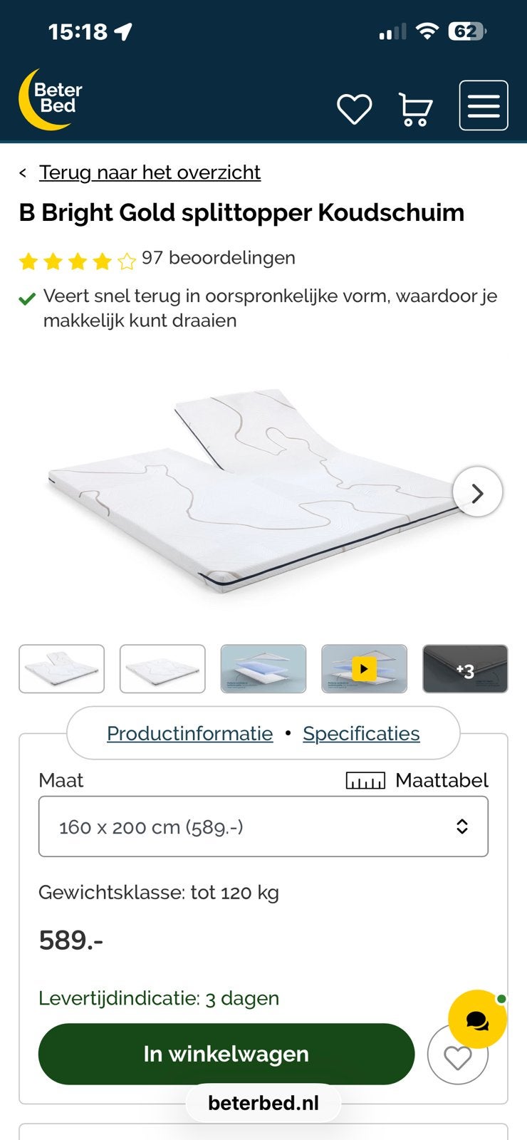 Matras topper split NIEUW 160/200, Ophalen of Verzenden, Zo goed als nieuw, Tweepersoons, 160 cm