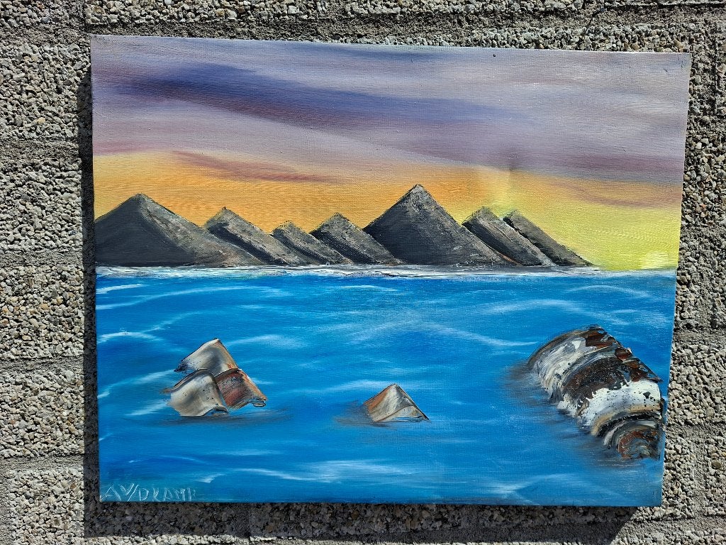 handgeschilderde schilderij zee met bergen van aart vd kamp, Ophalen of Verzenden, Zo goed als nieuw
