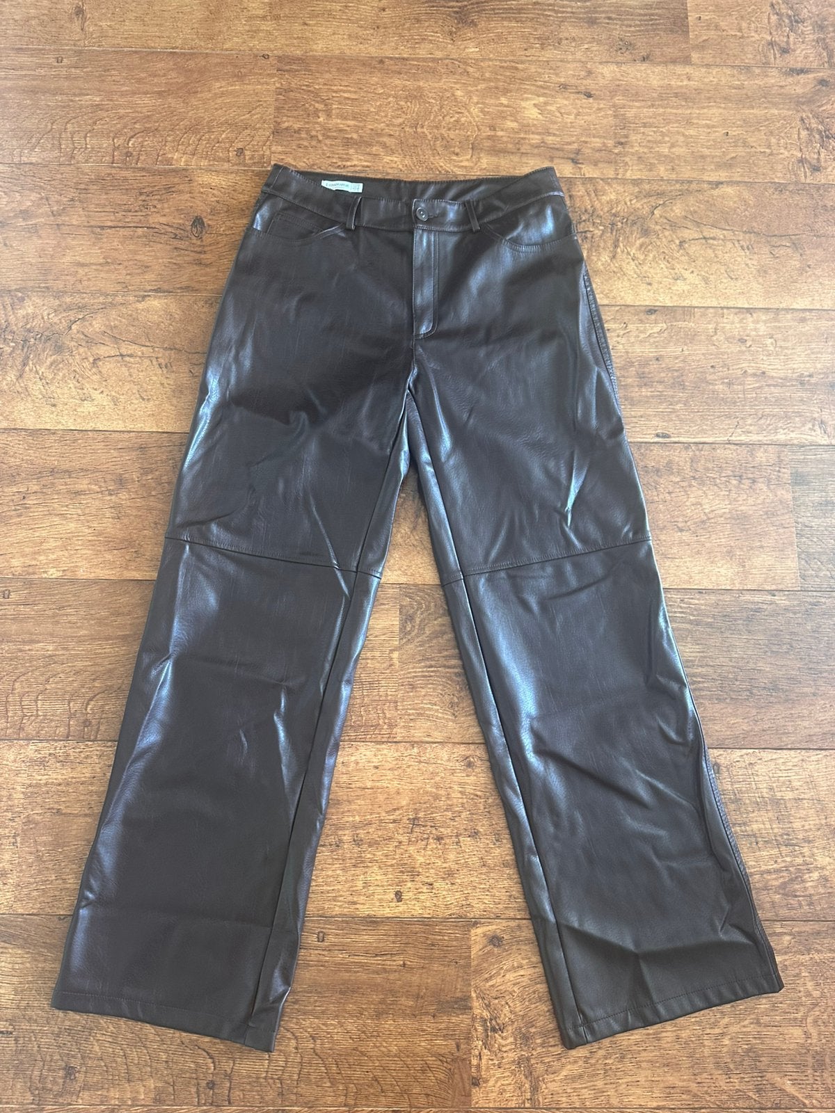 Donkerbruine leren broek, Kleding | Dames, Maat 38/40 (M), Bruin, Nieuw, Ophalen of Verzenden