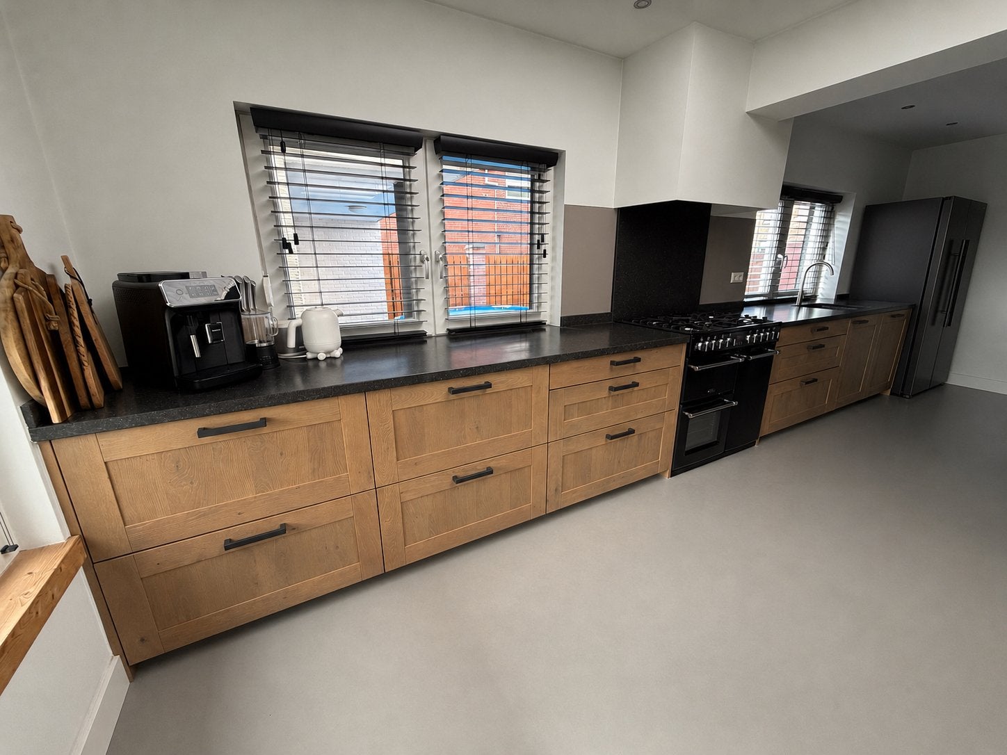 Houten keuken met granieten werkblad en Belling fornuis, Ophalen, Gebruikt, Overige materialen, Bruin