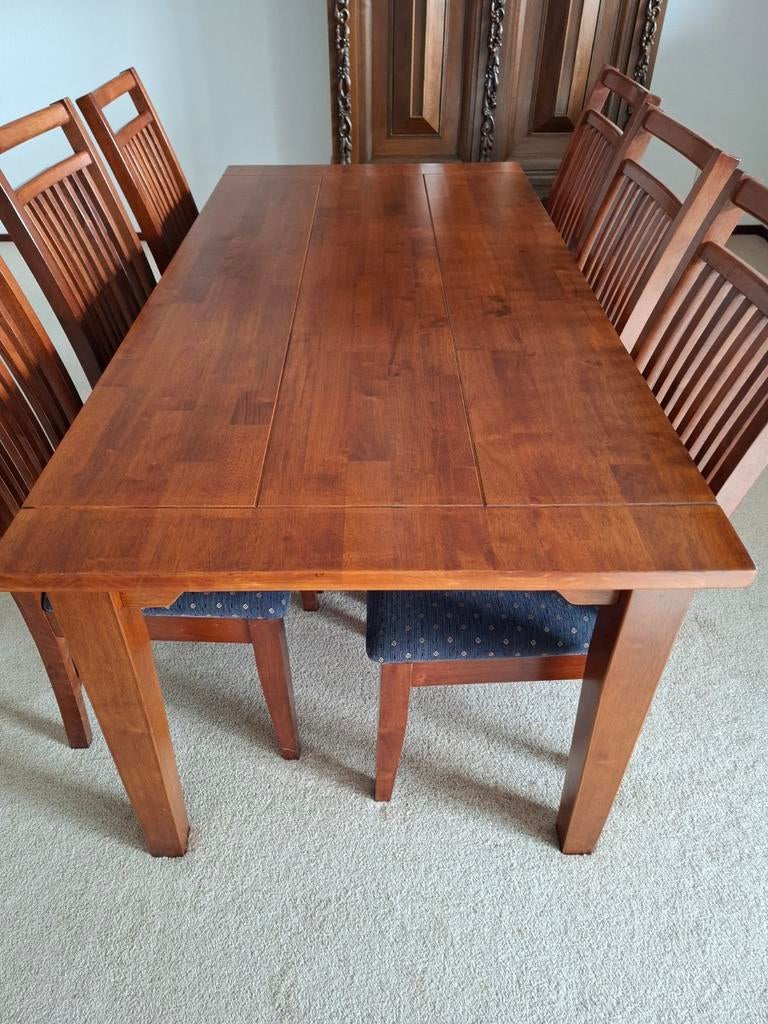 Kersenhouten eettafel (180x89x77 cm) met 6 stoelen, Ophalen, Gebruikt, 50 tot 100 cm, Vijf personen of meer