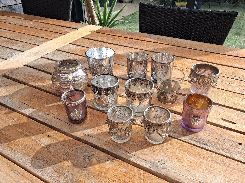 12 x nieuwe en bijna nieuwe waxinelichthouders - div. model, Ophalen of Verzenden, Nieuw, Overige materialen, Kandelaar