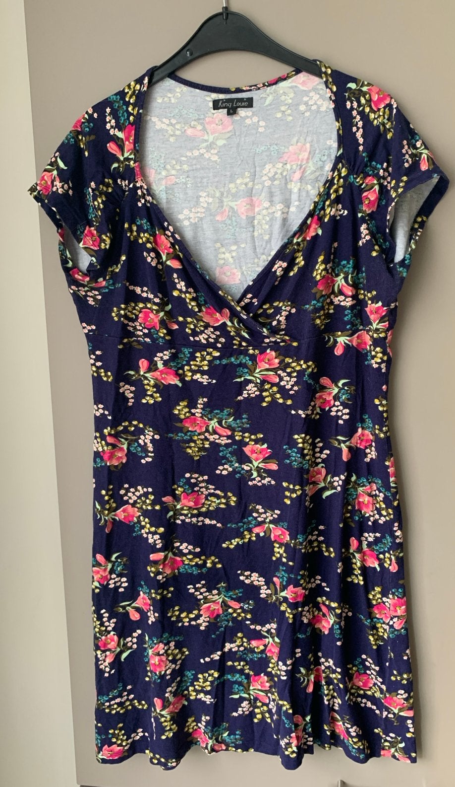 King Louie jurk met bloemenprint, maat L, Blauw, Maat 42/44 (L), Ophalen of Verzenden, Zo goed als nieuw