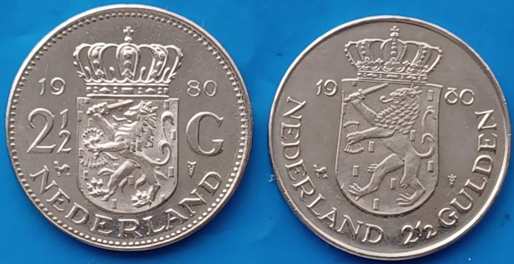 1 gulden & 2 1/2 gulden 1980 "dubbele kop", Postzegels en Munten, Verzenden, Koningin Beatrix, 1 gulden, Losse munt