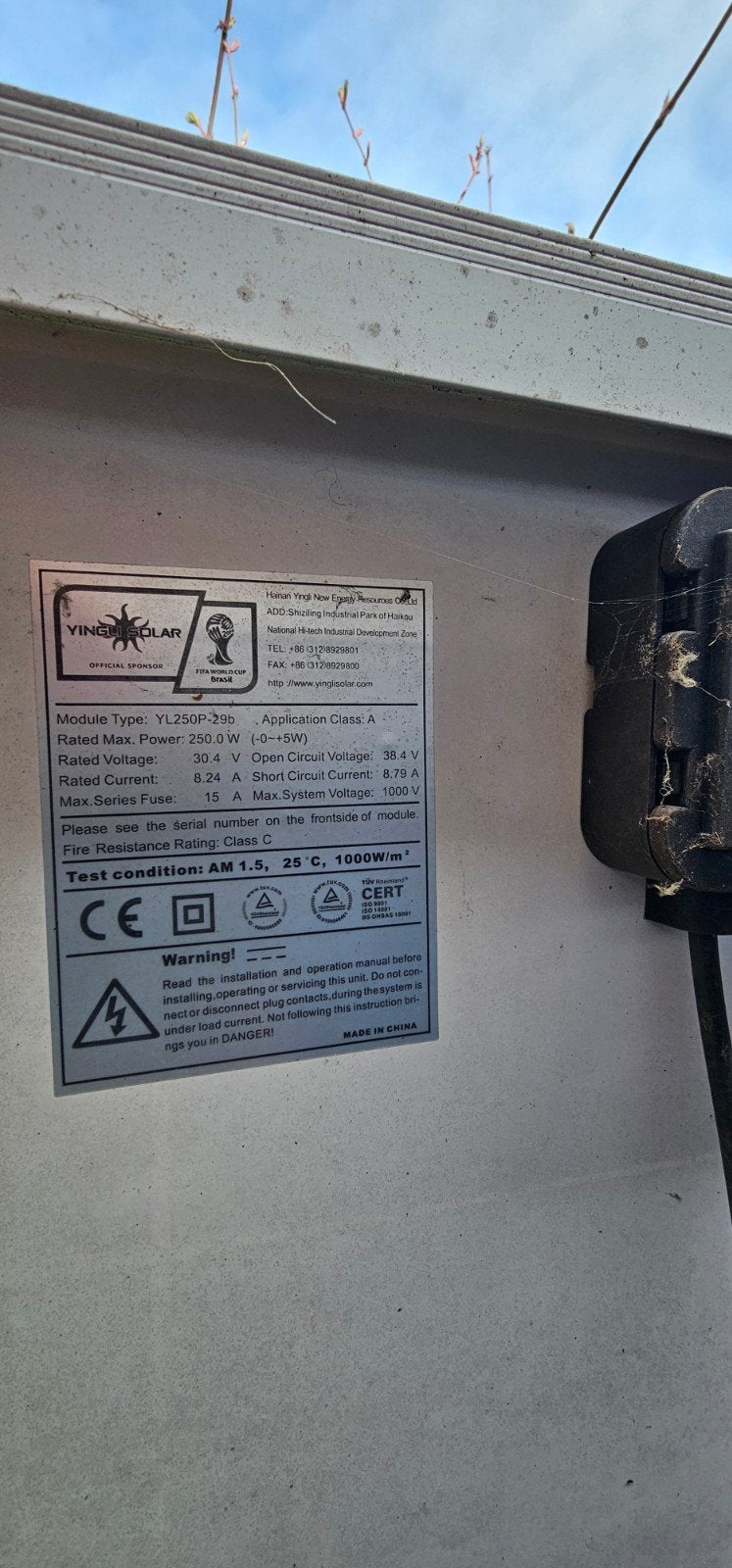 Zonnepanelen Yingli YL250P met SMA SB 3600TL-21 omvormer, Ophalen, Gebruikt