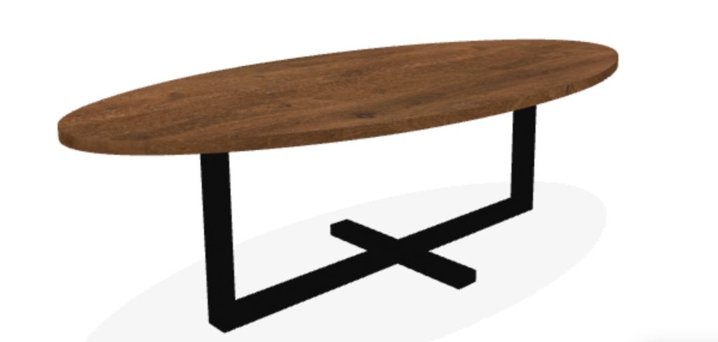 Table du Sud ovalen eikenhouten tafel met metalen felix, Huis en Inrichting, Ophalen, Gebruikt, 100 tot 150 cm, Eikenhout